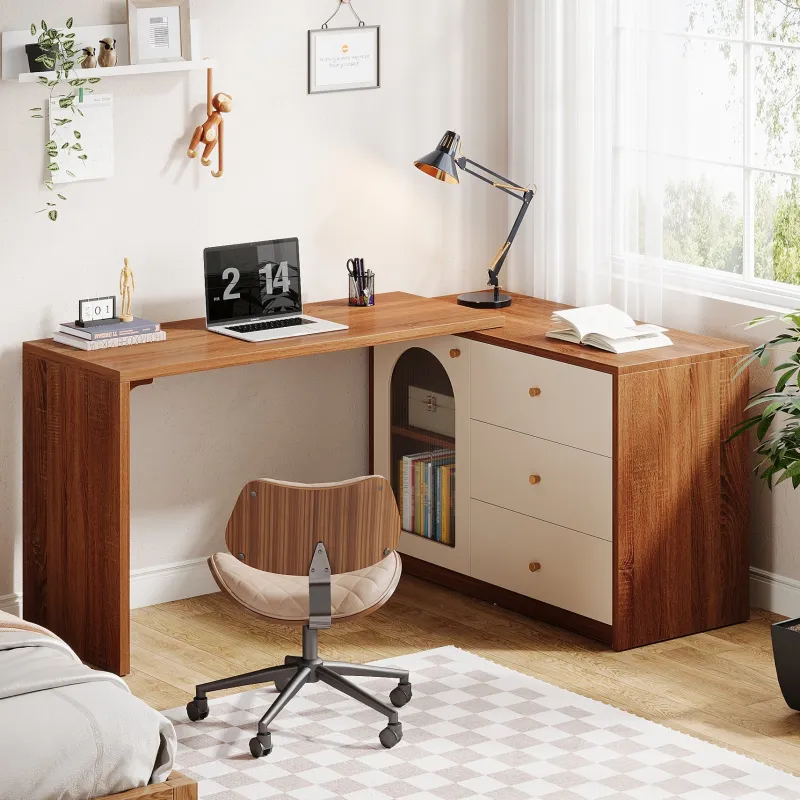 Tribesigns Desks*L - Shaped Computer Desk, Corner Office Desk with Reversible Storage Cabinet