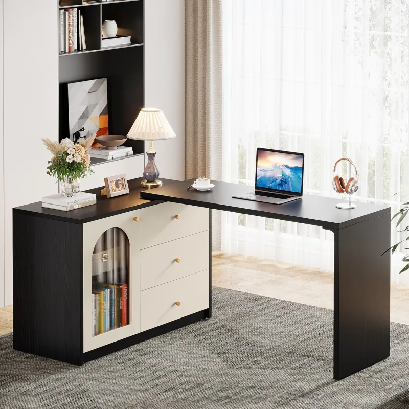 Tribesigns Desks*L - Shaped Computer Desk, Corner Office Desk with Reversible Storage Cabinet