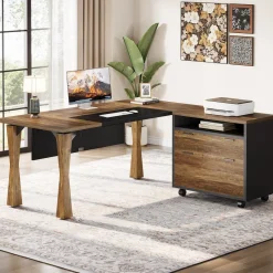 Tribesigns Desks*L - Shaped Executive Desk, 63" Computer Desk With File Cabinet