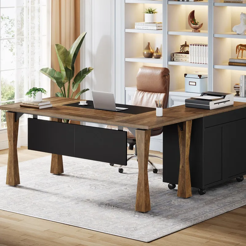 Tribesigns Desks*L - Shaped Executive Desk, 63" Computer Desk With File Cabinet