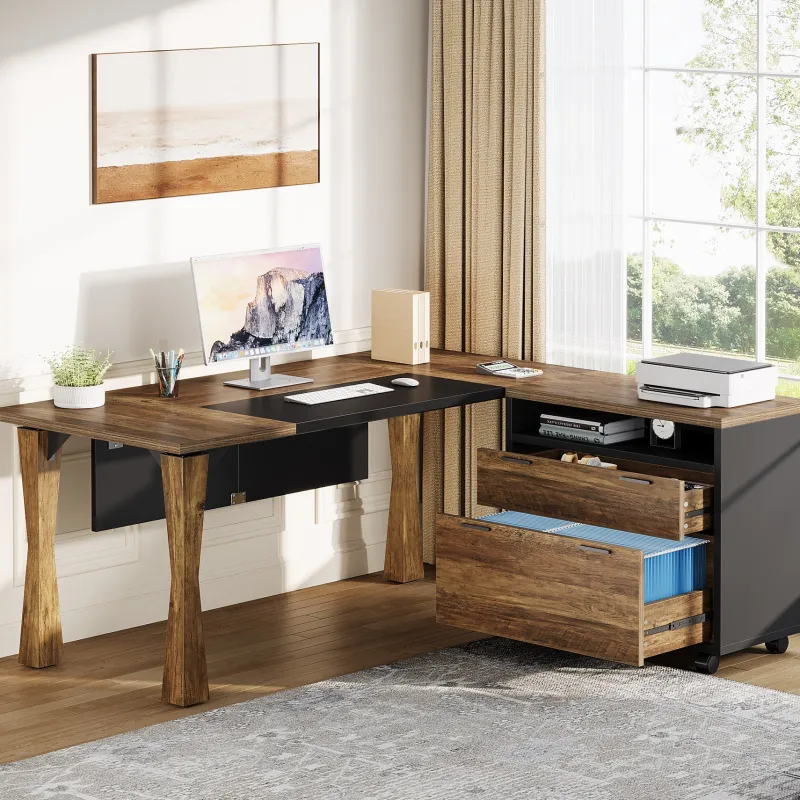 Tribesigns Desks*L - Shaped Executive Desk, 63" Computer Desk With File Cabinet