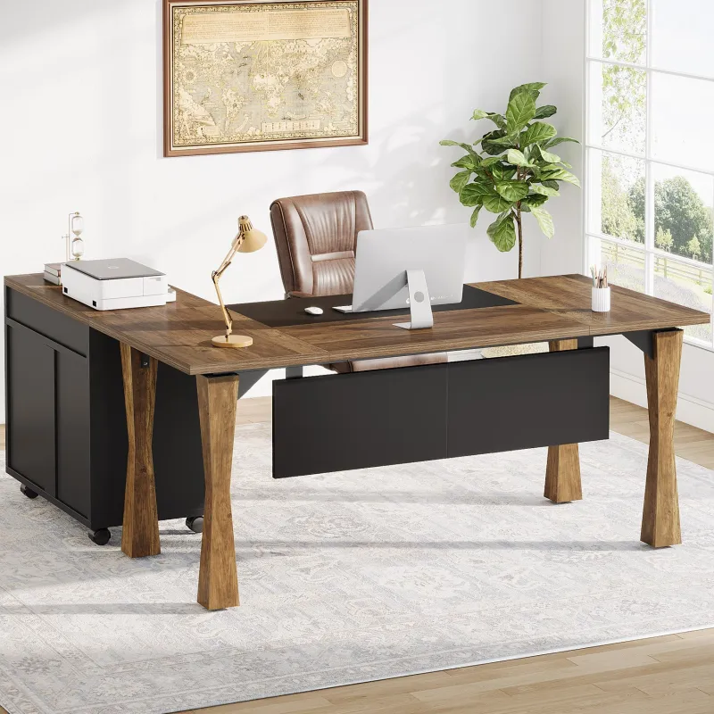 Tribesigns Desks*L - Shaped Executive Desk, 63" Computer Desk With File Cabinet