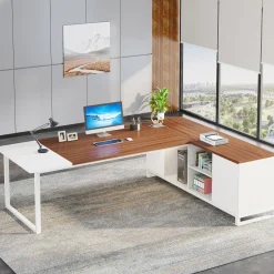 Tribesigns Desks*Large L - Shaped Desk, 70.87" Executive Desk with 55" File Cabinet