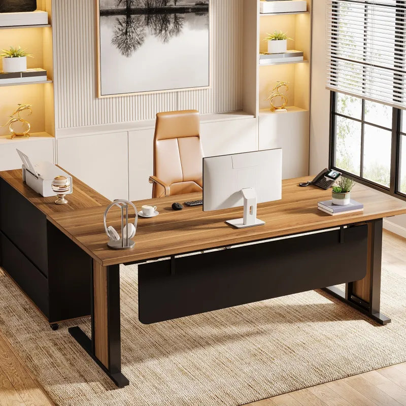 Tribesigns Desks*Large L - Shaped Desk, 63" Executive Computer Desk with Mobile File Cabinet