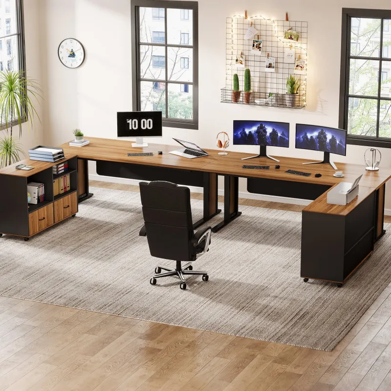 Tribesigns Desks*Large L - Shaped Desk, 63" Executive Computer Desk with Mobile File Cabinet