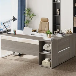 Tribesigns Desks*Large L - Shaped Desk, 71 inch Executive Desk with Shelves & Cabinet