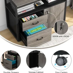 Tribesigns Printer Stands|Printer Stands*Lockable File Cabinet Printer Stand with Drawers & Caster