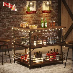 Tribesigns Bar Units*L-Shaped Bar Unit, 3 Tier Liquor Bar Table with Wine Glasses Holder