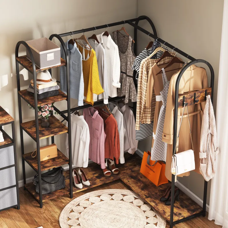 Tribesigns Closet Organizers|Clothes & Garment Racks*L-Shaped Clothes Rack, Corner Garment Rack with Storage Shelves