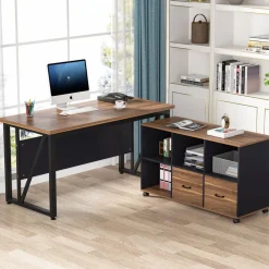 Tribesigns Desks*L-Shaped Desk, 55" Executive Desk Computer Table and 43" File Cabinet