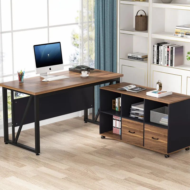 Tribesigns Desks*L-Shaped Desk, 55" Executive Desk Computer Table and 43" File Cabinet