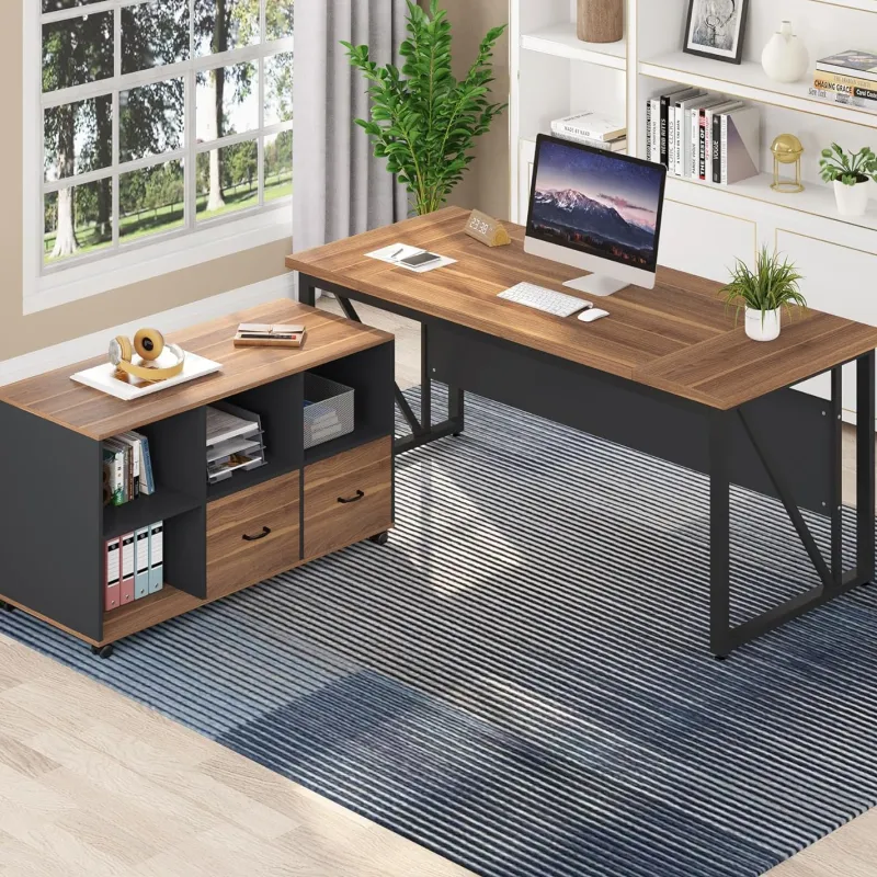 Tribesigns Desks*L-Shaped Desk, 55" Executive Desk Computer Table and 43" File Cabinet