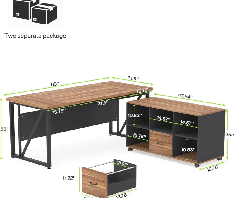 Tribesigns Desks*L-Shaped Desk, 55" Executive Desk Computer Table and 43" File Cabinet