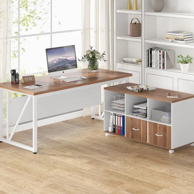 Tribesigns Desks*L-Shaped Desk, 55" Executive Desk Computer Table and 43" File Cabinet