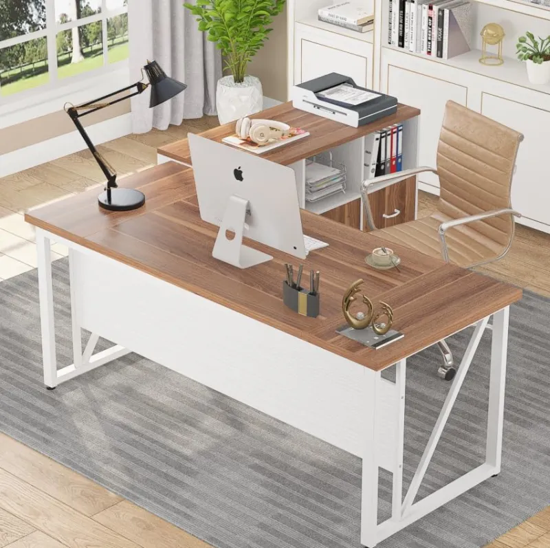 Tribesigns Desks*L-Shaped Desk, 55" Executive Desk Computer Table and 43" File Cabinet
