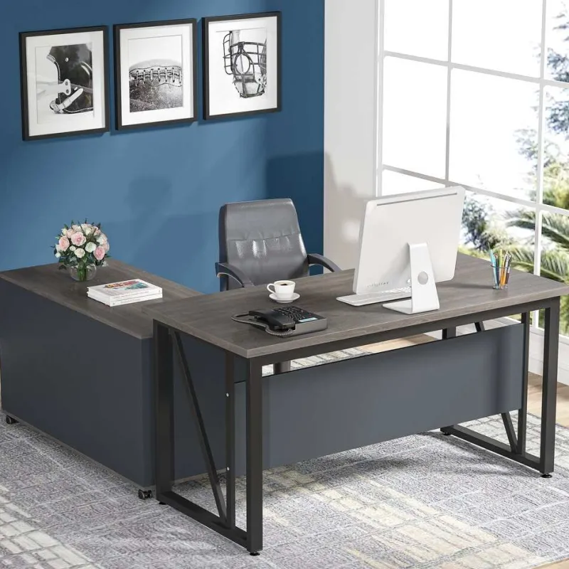 Tribesigns Desks*L-Shaped Desk, 55" Executive Desk Computer Table and 43" File Cabinet