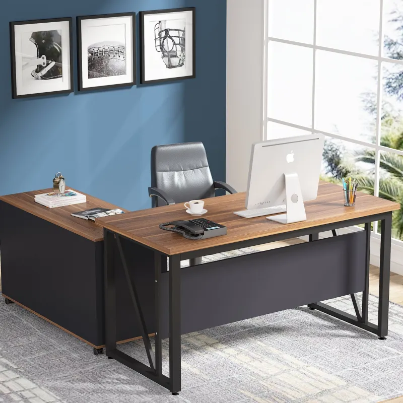 Tribesigns Desks*L-Shaped Desk, 55" Executive Desk Computer Table and 43" File Cabinet