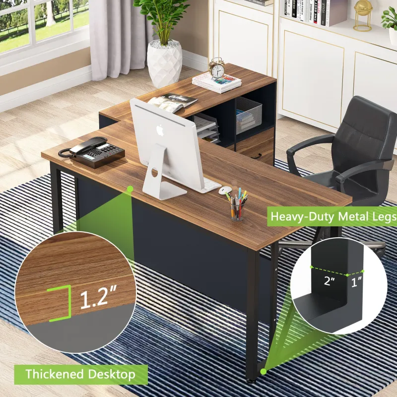 Tribesigns Desks*L-Shaped Desk, 55" Executive Desk Computer Table and 43" File Cabinet