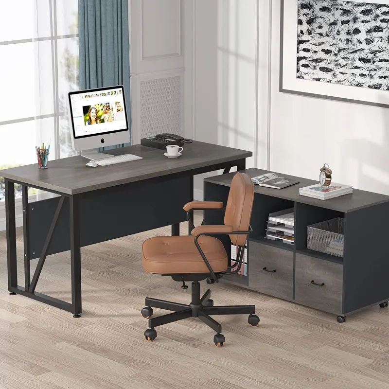 Tribesigns Desks*L-Shaped Desk, 55" Executive Desk Computer Table and 43" File Cabinet
