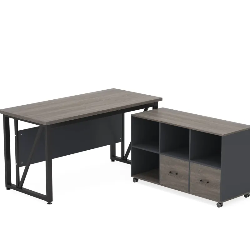 Tribesigns Desks*L-Shaped Desk, 55" Executive Desk Computer Table and 43" File Cabinet