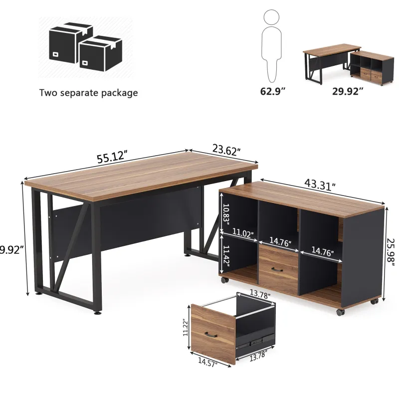Tribesigns Desks*L-Shaped Desk, 55" Executive Desk Computer Table and 43" File Cabinet