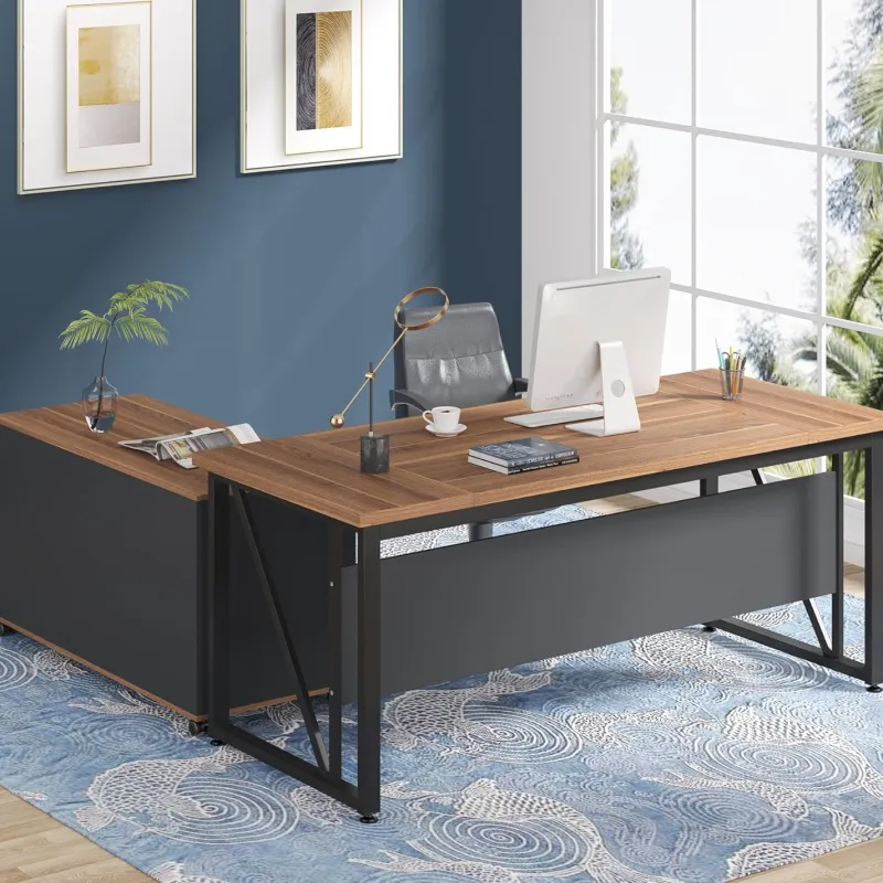 Tribesigns Desks*L-Shaped Desk, 55" Executive Desk Computer Table and 43" File Cabinet