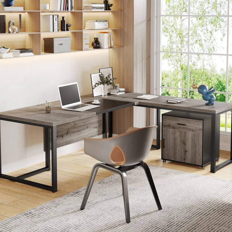 Tribesigns Desks*L-Shaped Desk, 70.8’’ Executive Desk with Mobile File Cabinet