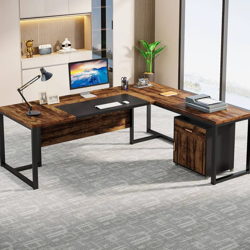 Tribesigns Desks*L-Shaped Desk, 70.8’’ Executive Desk with Mobile File Cabinet