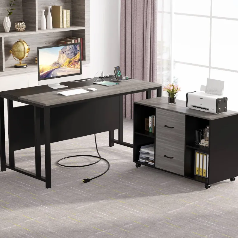 Tribesigns Desks*L-Shaped Desk, 55" Office Desk with 40" Mobile File Cabinet