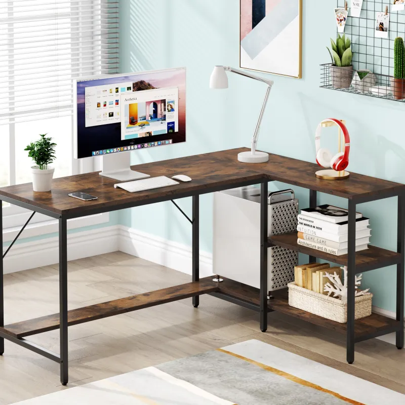 Tribesigns Desks*L-Shaped Desk, Reversible Corner Computer Desk with Storage Shelves