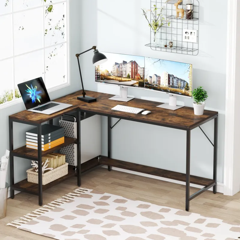 Tribesigns Desks*L-Shaped Desk, Reversible Corner Computer Desk with Storage Shelves