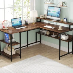 Tribesigns Desks*L-Shaped Desk, Reversible Corner Desk with Shelves & Monitor Stand