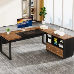 Tribesigns Desks*L-Shaped Executive Desk, 63" Computer Desk with Mobile File Cabinet