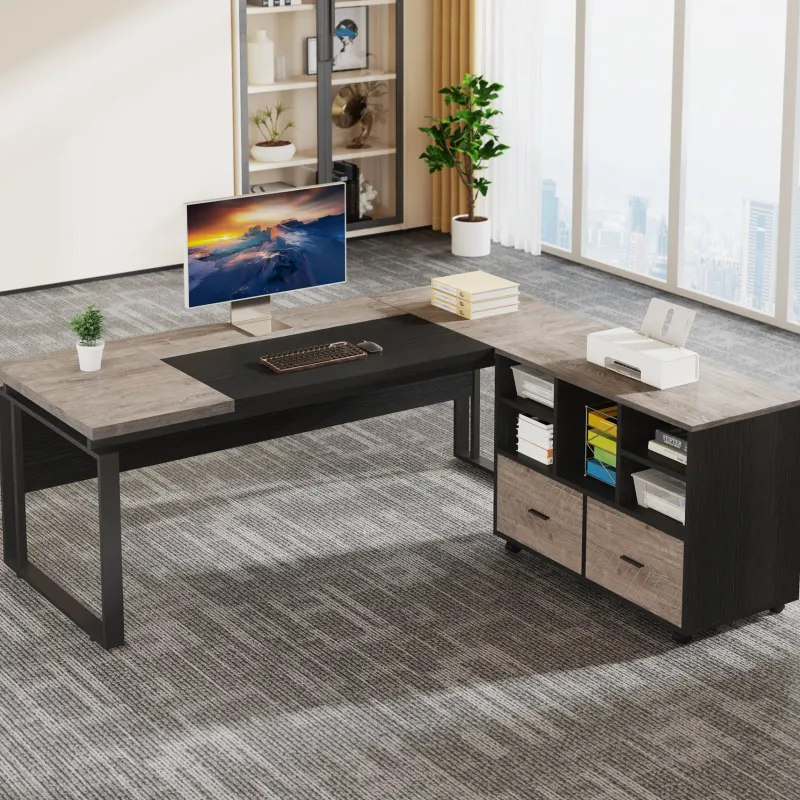 Tribesigns Desks*L-Shaped Executive Desk, 63" Computer Desk with Mobile File Cabinet