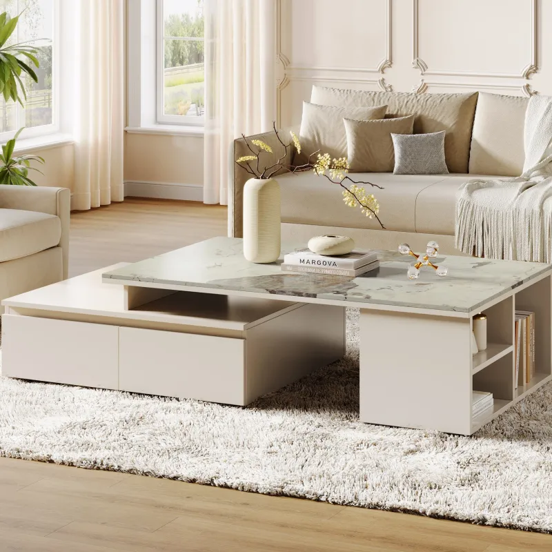 Tribesigns Coffee Tables*Modern Coffee Table, Extendable Tabletop Center Table with 4 Drawers & Storage Shelf