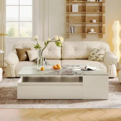 Tribesigns Coffee Tables*Modern Coffee Table, Extendable Tabletop Center Table with 4 Drawers & Storage Shelf