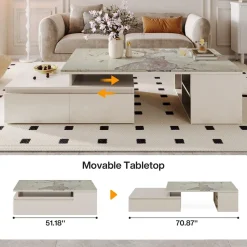 Tribesigns Coffee Tables*Modern Coffee Table, Extendable Tabletop Center Table with 4 Drawers & Storage Shelf