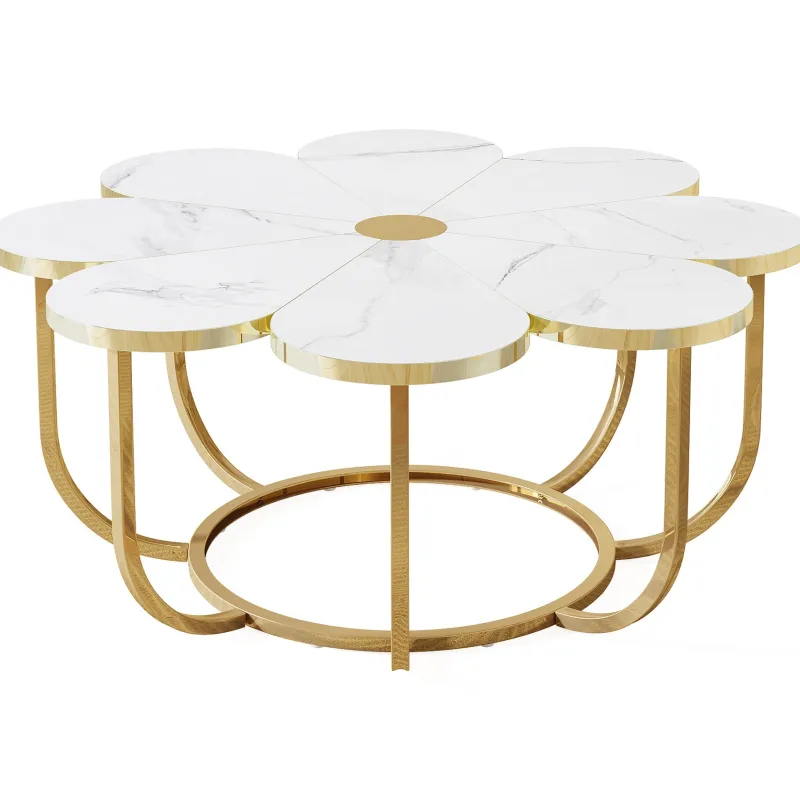 Tribesigns Coffee Tables*Modern Coffee Table, Flower - Shaped Center Table with Faux Marble Tabletop
