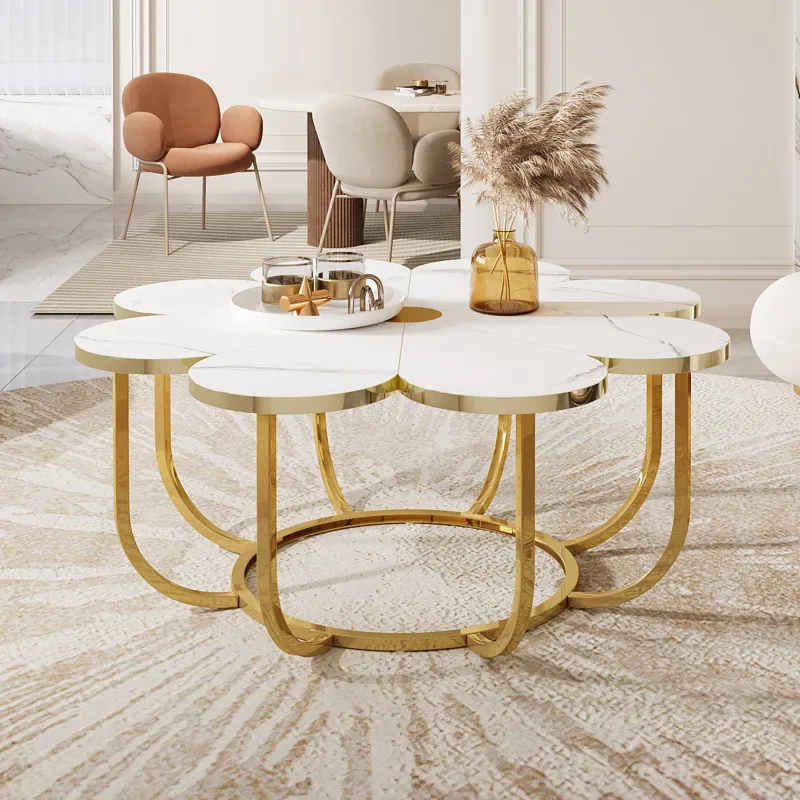 Tribesigns Coffee Tables*Modern Coffee Table, Flower - Shaped Center Table with Faux Marble Tabletop