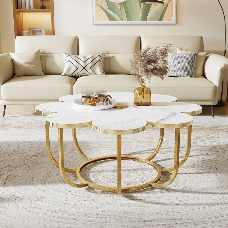 Tribesigns Coffee Tables*Modern Coffee Table, Flower - Shaped Center Table with Faux Marble Tabletop