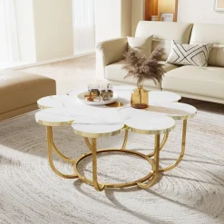 Tribesigns Coffee Tables*Modern Coffee Table, Flower - Shaped Center Table with Faux Marble Tabletop