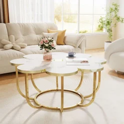 Tribesigns Coffee Tables*Modern Coffee Table, Flower - Shaped Center Table with Faux Marble Tabletop