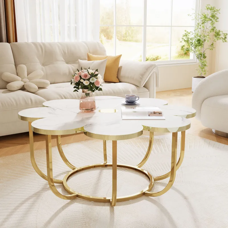 Tribesigns Coffee Tables*Modern Coffee Table, Flower - Shaped Center Table with Faux Marble Tabletop