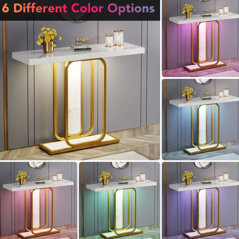 Tribesigns Console Tables|Console Tables*Modern Console Table, 41" Faux Marble Sofa Table with LED Lights