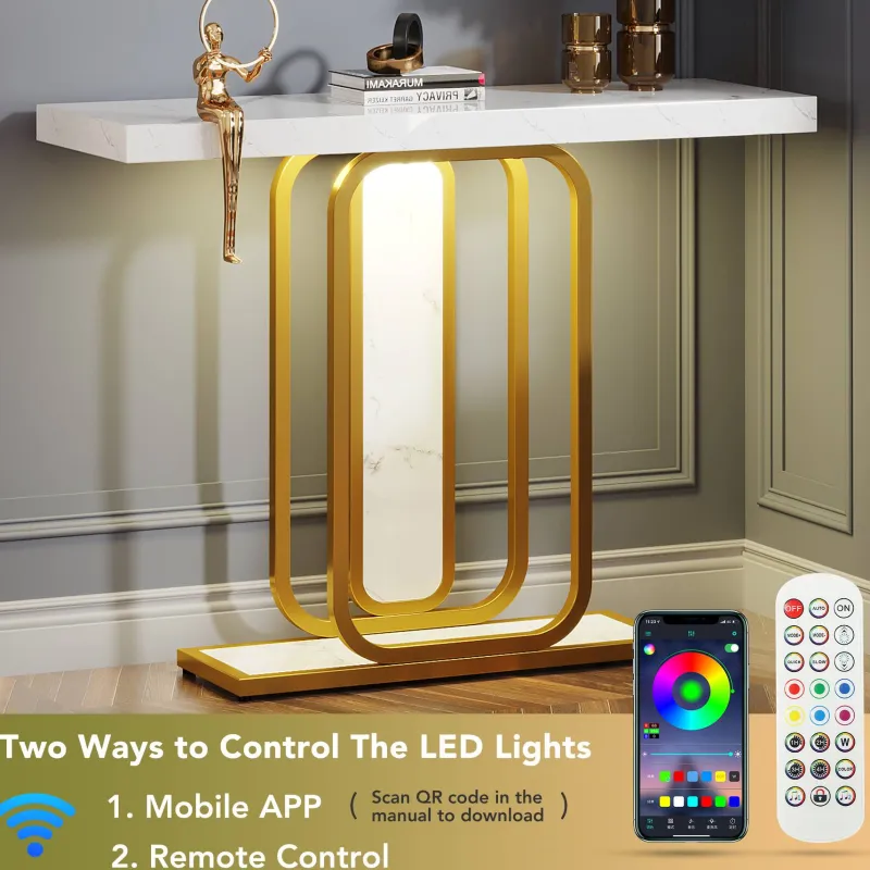 Tribesigns Console Tables|Console Tables*Modern Console Table, 41" Faux Marble Sofa Table with LED Lights