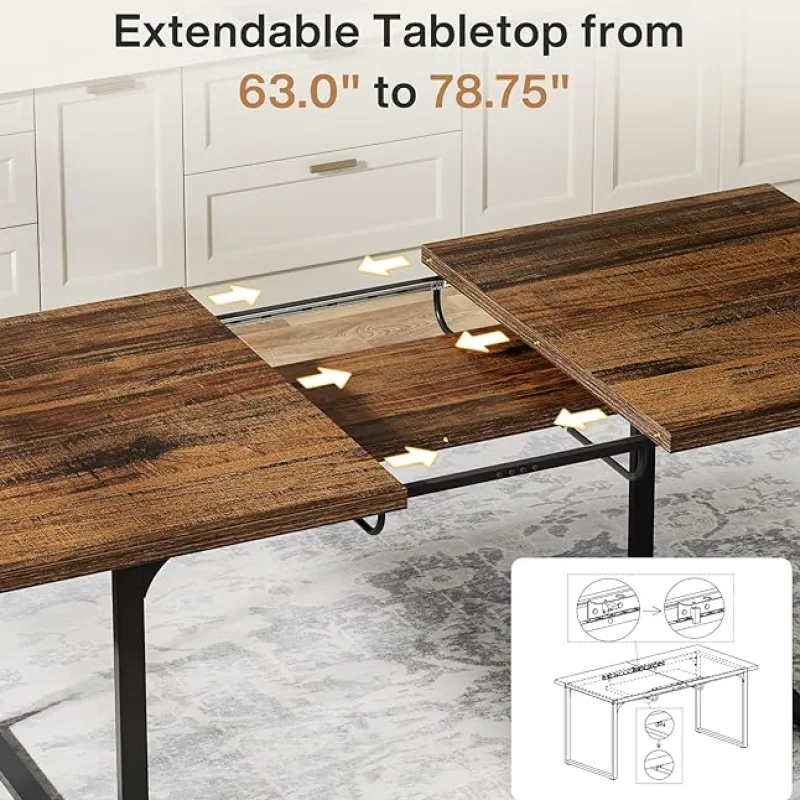 Tribesigns Dining Tables*Modern Dining Table, 63" - 78" Extendable Kitchen Table for 6 - 8