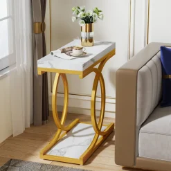Tribesigns End & Side Tables*Modern End Table, Faux Marble Side Table Bedside Accent Table