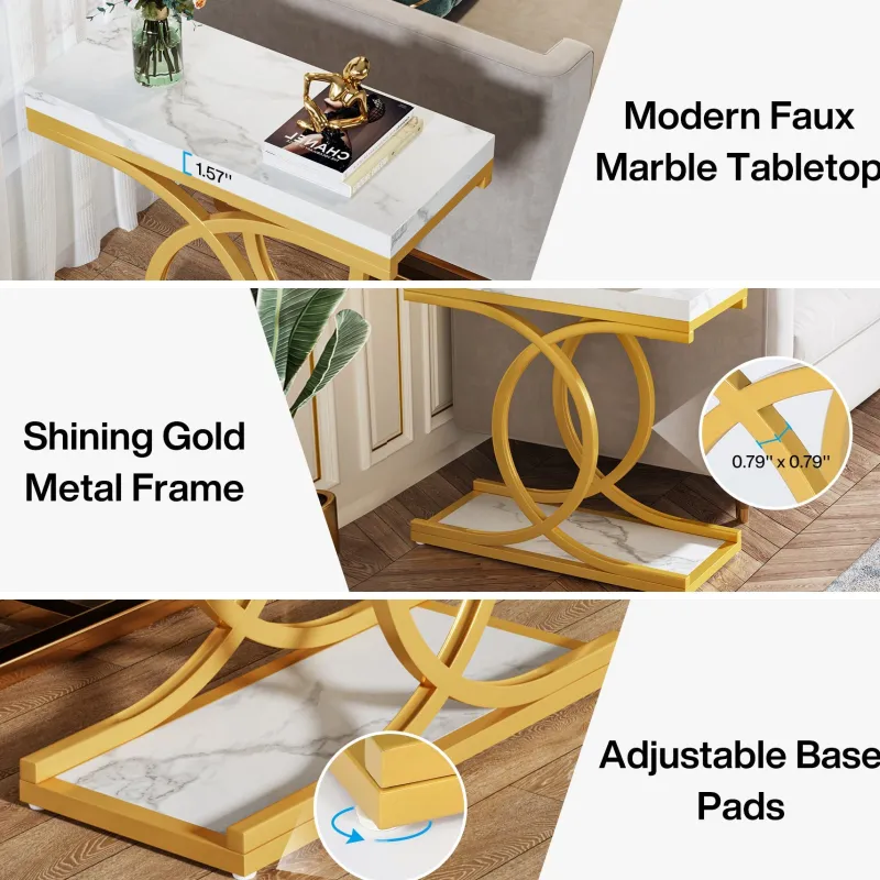 Tribesigns End & Side Tables*Modern End Table, Faux Marble Side Table Bedside Accent Table