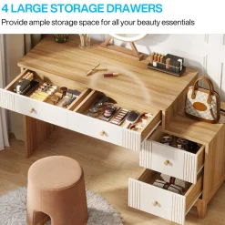 Tribesigns Makeup Vanities*Modern Makeup Vanity Dressing Table with 4 Large Drawers(Without Mirror & Stool)