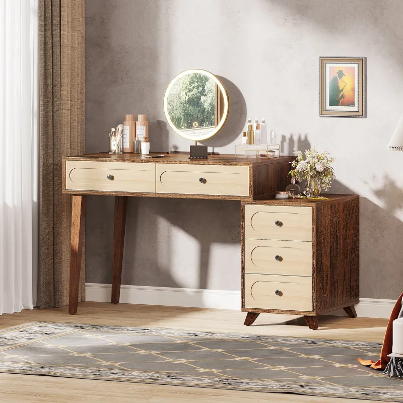 Tribesigns Makeup Vanities*Modern Makeup Vanity Table, Dressing Table Set with 5 Drawers (Without Mirror & Stool)